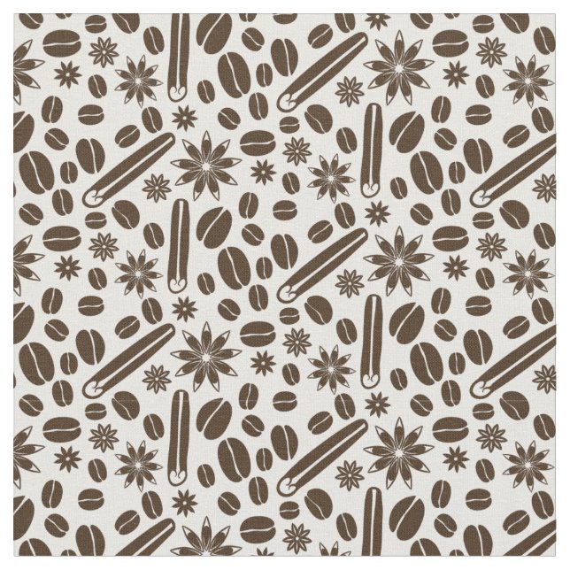 Coffee beans, cinnamon and vanilla pattern fabric (Close Up)