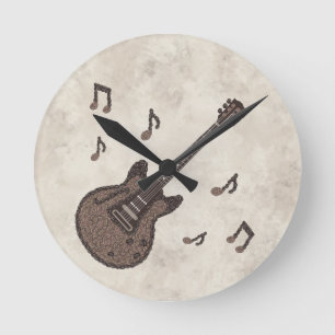 Coffee Beans-Coffee-Guitar-Coffee Art-Music- Round Clock