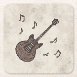 Coffee Beans-Coffee-Guitar-Coffee Art-Music- Square Paper Coaster