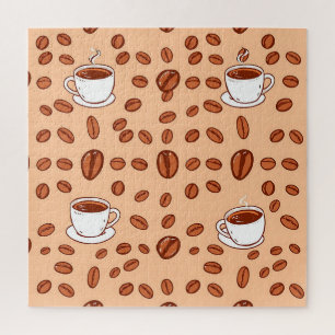 Coffee Beans Cups Cozy Pattern Jigsaw Puzzle