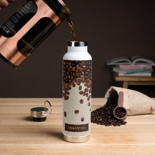 Coffee Beans Custom Name Water Bottle