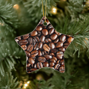 Coffee Beans Dark and Roasted Texture Pattern Ceramic Tree Decoration