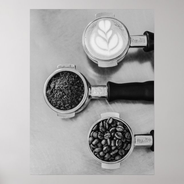 Coffee Beans Grounds and Latte Art Poster (Front)