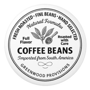 Coffee Beans Label Vintage Typography Ceramic Knob