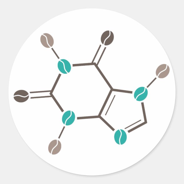coffee beans molecular caffeine classic round sticker (Front)