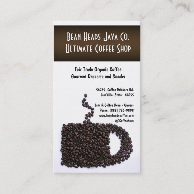 Coffee Beans Mug Shape Coffee Shoppe Business Card (Front)