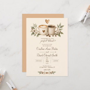 Coffee Beans Mugs Hearts Perfect Blend Wedding Invitation