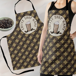 Coffee beans pattern apron with logo and name