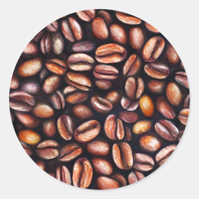   Coffee Beans Pencil Drawing Pattern Rustic Brown Classic Round Sticker (Front)