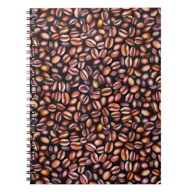   Coffee Beans Pencil Drawing Pattern Rustic Brown Notebook (Front)