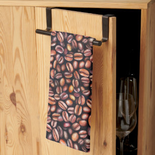 Coffee Beans Pencil Drawing Pattern Rustic Brown Tea Towel