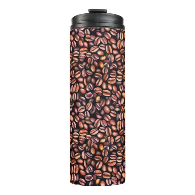   Coffee Beans Pencil Drawing Pattern Rustic Brown Thermal Tumbler (Front)