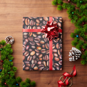 Coffee Beans Pencil Drawing Pattern Rustic Brown Wrapping Paper