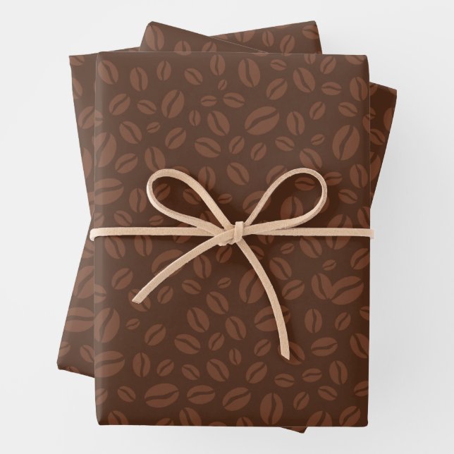 Coffee Beans Print Brown Wrapping Paper (In situ)