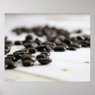 Coffee Beans Scattered on an Old Table Colour 16x2 Poster