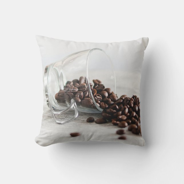 Coffee Beans Spilling out of a Clear Coffee Cup Cushion (Front)