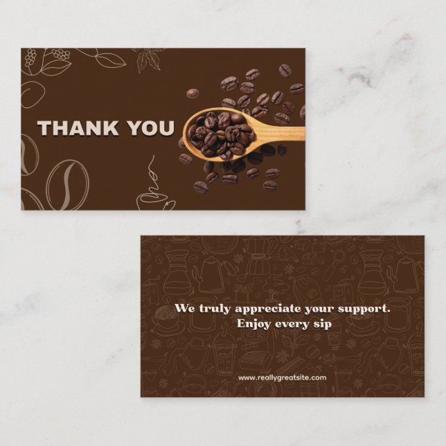 Coffee Beans Thank You Card Dark Brown (Front/Back)