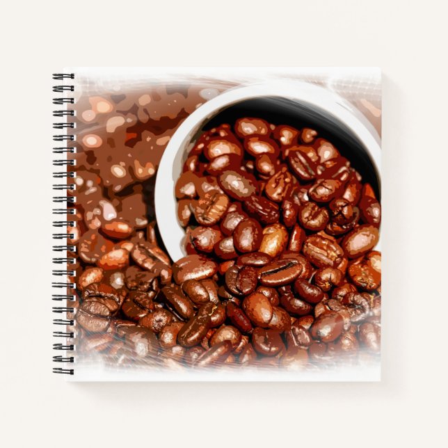 Coffee Beans White Cup Cool Classic Square Spiral Notebook (Front)