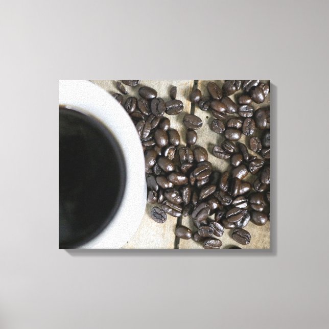 Coffee Beans with a Cup of Coffee on a Crate 16x20 Canvas Print (Front)
