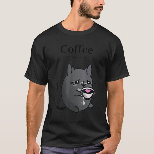 Coffee Because Murder is Wrong Black Cat Drinks Co T-Shirt (Front)