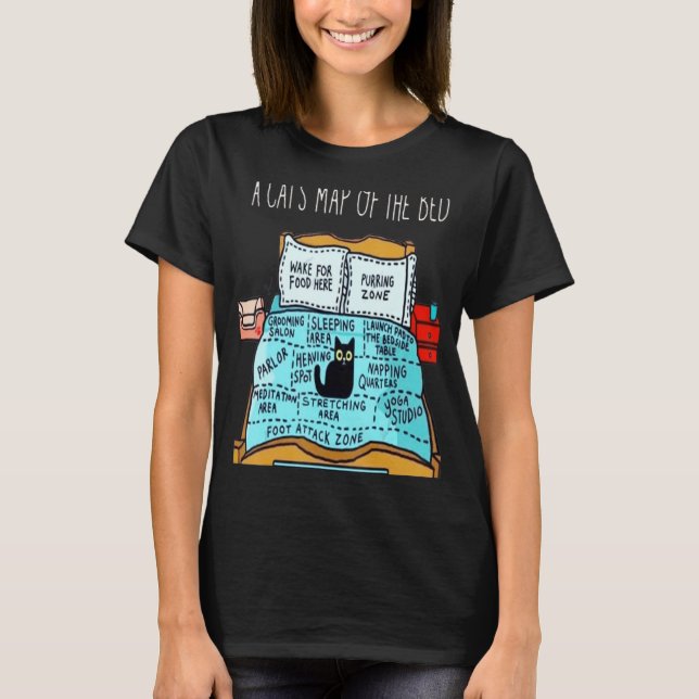 Coffee because murder is wrong cat map of the bed T-Shirt (Front)