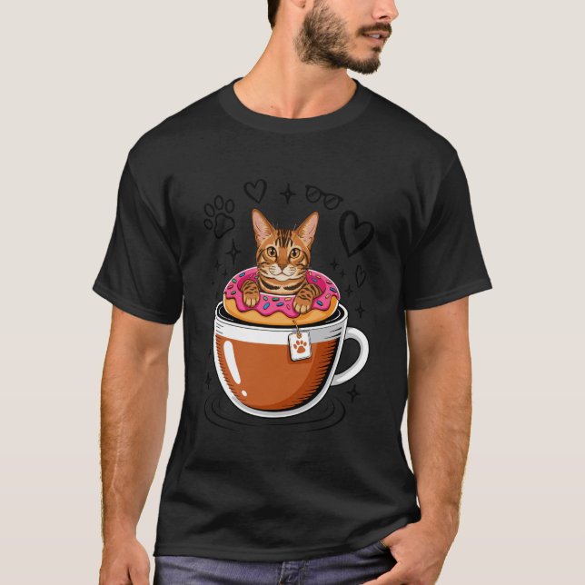 Coffee Bengal Cat Doughnut T-Shirt (Front)