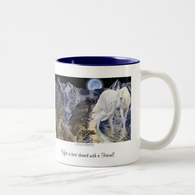 COFFEE BEST SHARED WITH A FRIEND Pegasus & Raven Two-Tone Coffee Mug (Right)