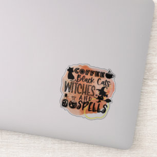 Coffee, black cats, witches fun Halloween Sticker