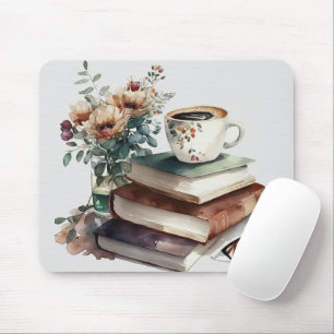 Coffee Boho Floral Green Brown Watercolor Mouse Mat