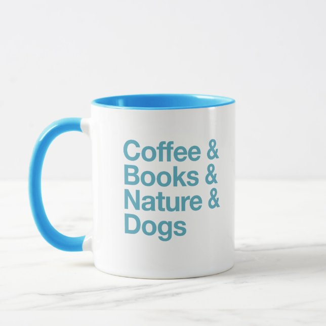 Coffee & Books & Nature & Dogs Mug (Blue) (Left)