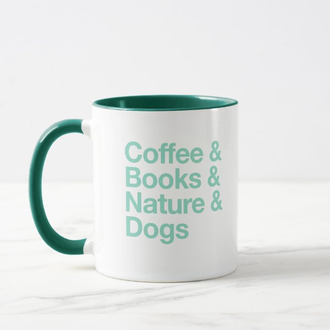 Coffee & Books & Nature & Dogs Mug (Teal) (Left)