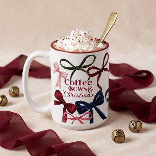 Coffee, Bows and Christmas Colourful Watercolor Bo Two-Tone Coffee Mug