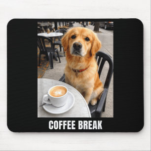 Coffee break golden retriever cafe meme funny dog mouse mat