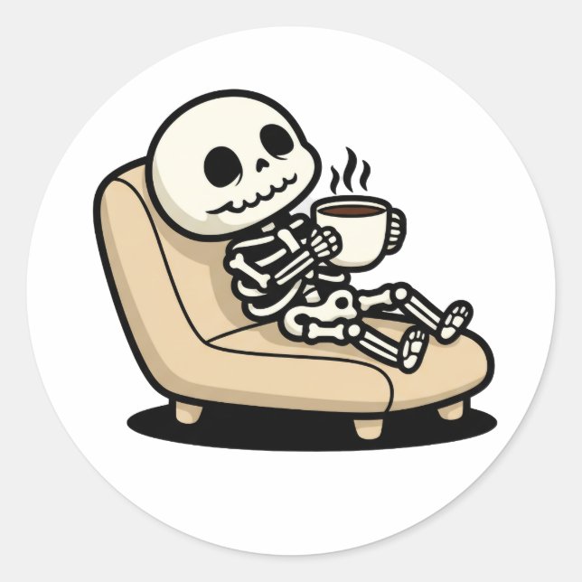 Coffee Break – Grim Reaper Dark Humor Coffee Classic Round Sticker (Front)