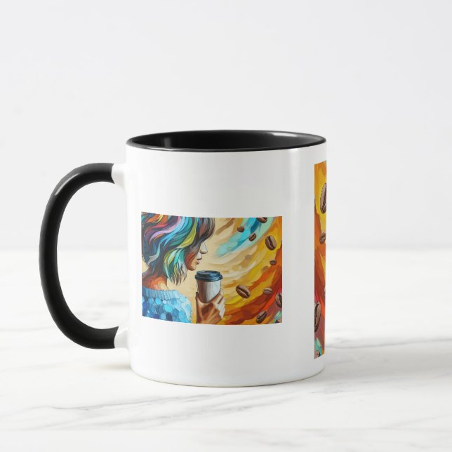 Coffee Breeze Art Mug – Colorful Girl Illustration (Left)
