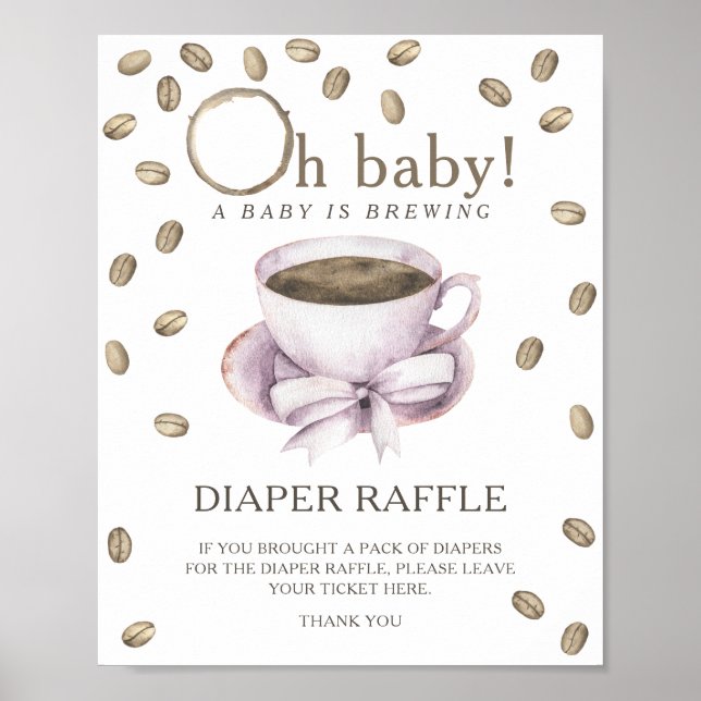 Coffee brewing baby shower - diaper raffle poster (Front)