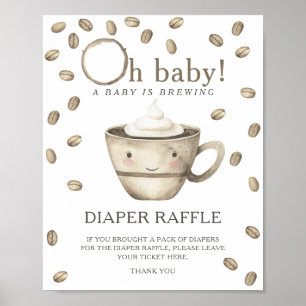 Coffee brewing baby shower - diaper raffle poster