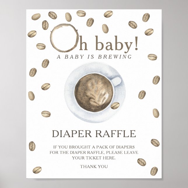 Coffee brewing baby shower - diaper raffle poster (Front)