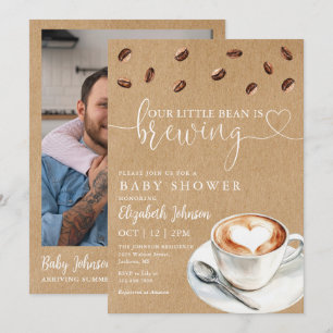 Coffee Brewing Baby Shower Photo QR Code Invitation