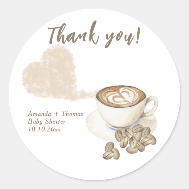 Coffee brewing Baby shower Thank you  Classic Round Sticker (Front)