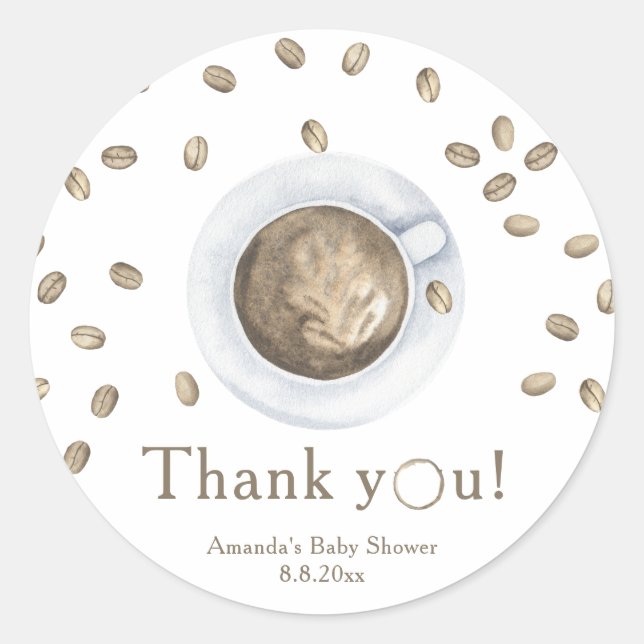 Coffee brewing Baby shower Thank you  Classic Round Sticker (Front)