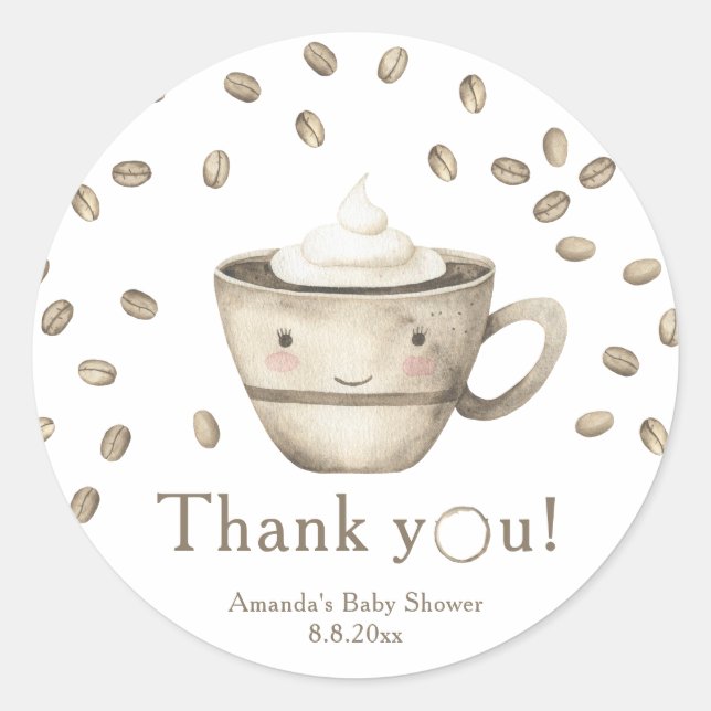 Coffee brewing Baby shower Thank you  Classic Round Sticker (Front)