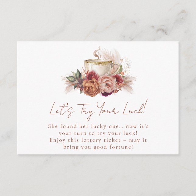 Coffee Bridal Shower Lottery Ticket boho Enclosure Card (Front)