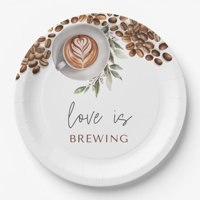 Coffee Bridal Shower - Love is Brewing Paper Plate (Front)