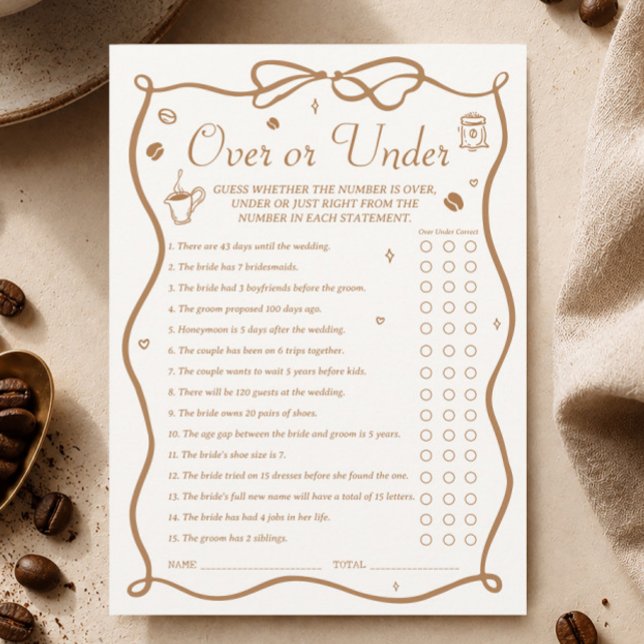 Coffee Bridal Shower Over and Under Game Card (Creator Uploaded)