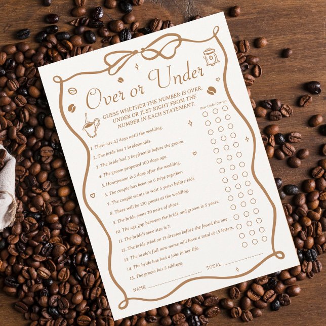 Coffee Bridal Shower Over and Under Game Card (Creator Uploaded)