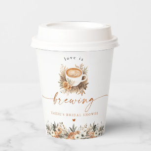 Coffee Bridal Shower Table Decor, Love is Brewing Paper Cups