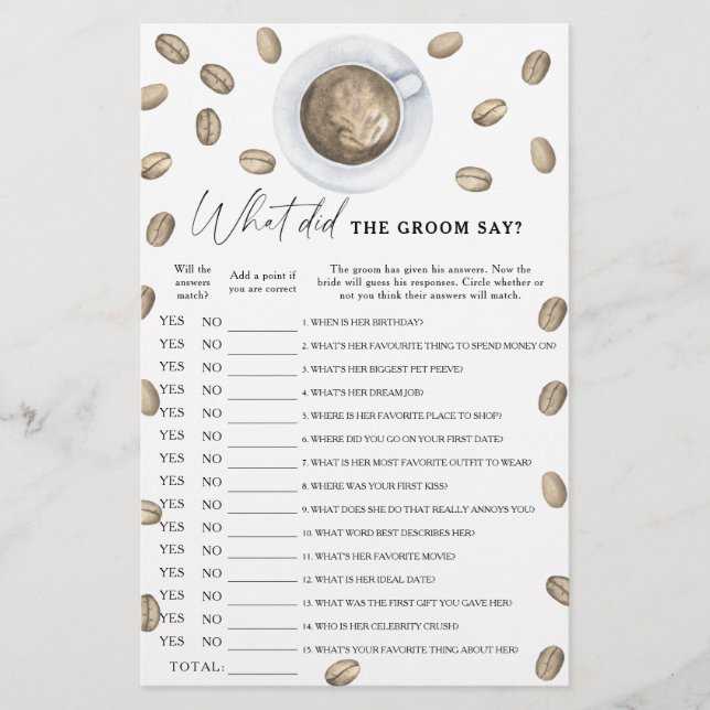 Coffee bridal shower What did the groom say  (Front)