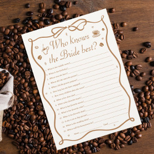 Coffee Bridal Shower Who Knows the Bride Best Game Invitation