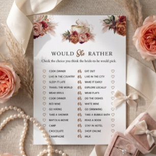 Coffee Bridal Shower Would She Rather Game Invitation